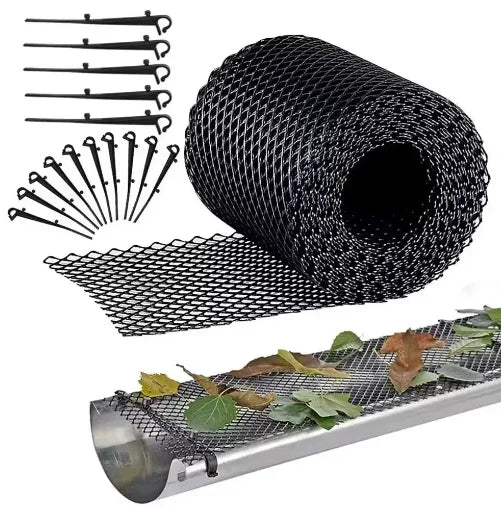 Mesh Gutter Guard – Leaf & Debris Protector for Drains, Downspouts, and Water Pipes (6'' x 19.7ft) WIth 10xFixing Hooks