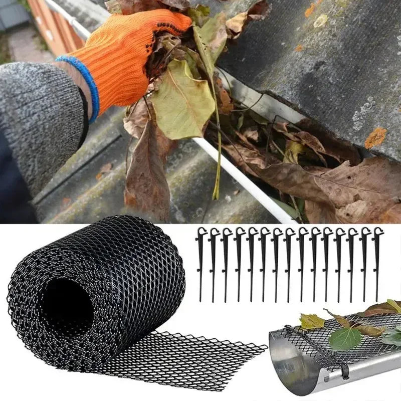 Mesh Gutter Guard – Leaf & Debris Protector for Drains, Downspouts, and Water Pipes (6'' x 19.7ft) WIth 10xFixing Hooks
